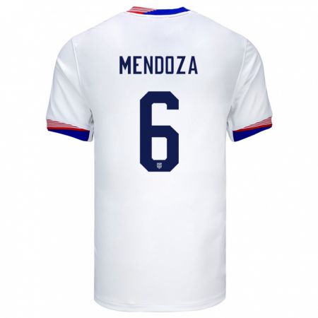 Kandiny Miesten Yhdysvallat Edwyn Mendoza #6 Valkoinen Kotipaita 24-26 Lyhythihainen Paita T-Paita