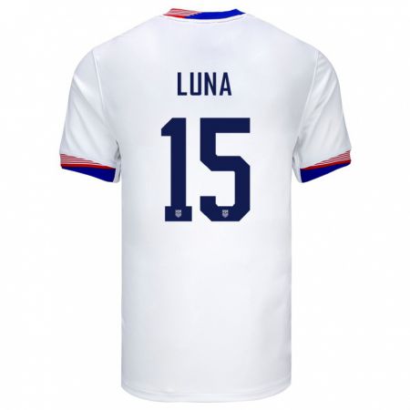 Kandiny Miesten Yhdysvallat Diego Luna #15 Valkoinen Kotipaita 24-26 Lyhythihainen Paita T-Paita