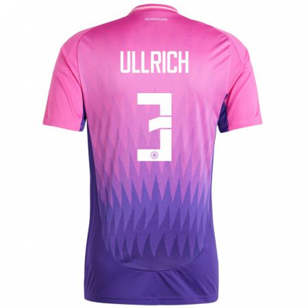 Kandiny Miesten Saksa Lukas Ullrich #3 Vaaleanpunainen Violetti Vieraspaita 24-26 Lyhythihainen Paita T-Paita