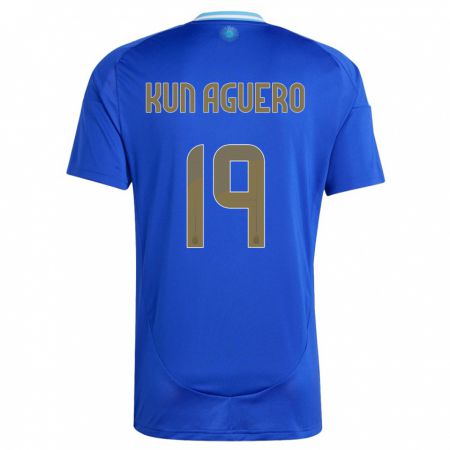 Kandiny Miesten Argentiina Sergio Aguero #19 Sininen Vieraspaita 24-26 Lyhythihainen Paita T-Paita