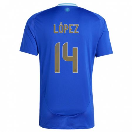 Kandiny Miesten Argentiina Lautaro Lopez #14 Sininen Vieraspaita 24-26 Lyhythihainen Paita T-Paita