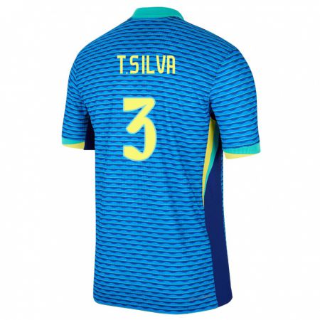 Kandiny Miesten Brasilia Thiago Silva #3 Sininen Vieraspaita 24-26 Lyhythihainen Paita T-Paita