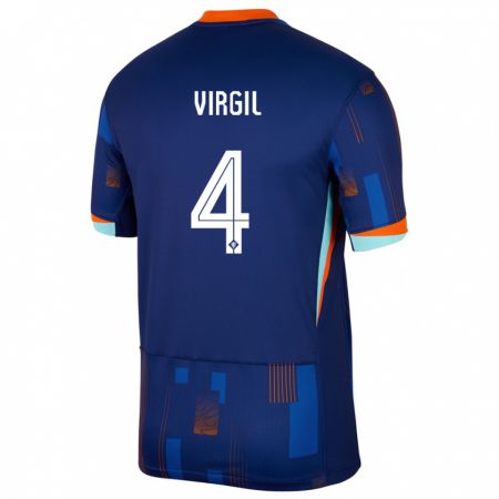 Kandiny Miesten Alankomaat Virgil Van Dijk #4 Sininen Vieraspaita 24-26 Lyhythihainen Paita T-Paita