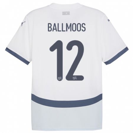 Kandiny Miesten Sveitsi David Von Ballmoos #12 Valkoinen Vieraspaita 24-26 Lyhythihainen Paita T-Paita