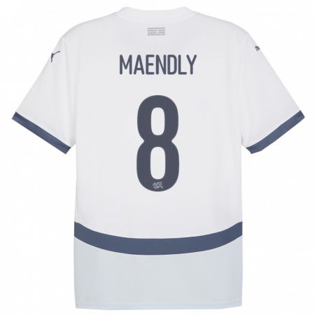 Kandiny Miesten Sveitsi Sandy Maendly #8 Valkoinen Vieraspaita 24-26 Lyhythihainen Paita T-Paita