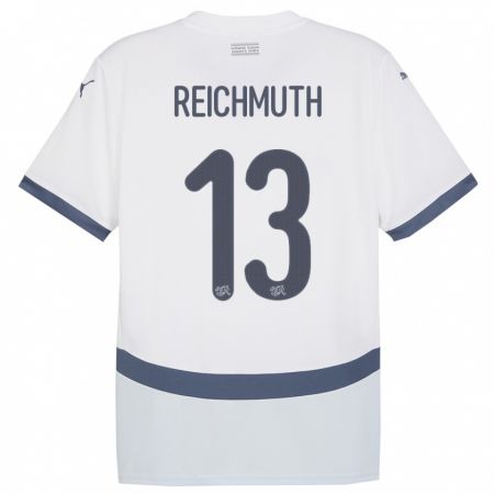 Kandiny Miesten Sveitsi Miguel Reichmuth #13 Valkoinen Vieraspaita 24-26 Lyhythihainen Paita T-Paita