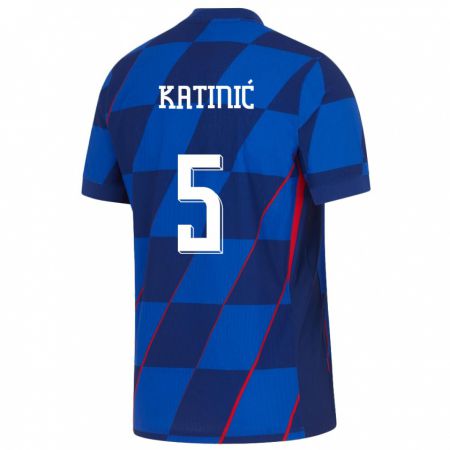 Kandiny Miesten Kroatia Maro Katinic #5 Sininen Vieraspaita 24-26 Lyhythihainen Paita T-Paita
