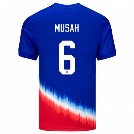 Kandiny Miesten Yhdysvallat Yunus Musah #6 Sininen Vieraspaita 24-26 Lyhythihainen Paita T-Paita