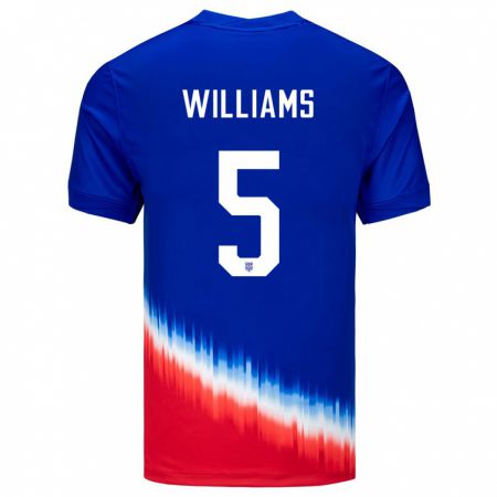 Kandiny Miesten Yhdysvallat Thomas Williams #5 Sininen Vieraspaita 24-26 Lyhythihainen Paita T-Paita