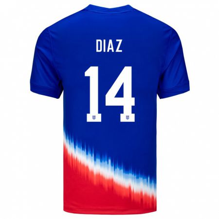 Kandiny Miesten Yhdysvallat Christian Diaz #14 Sininen Vieraspaita 24-26 Lyhythihainen Paita T-Paita