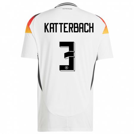 Kandiny Naisten Saksa Noah Katterbach #3 Valkoinen Kotipaita 24-26 Lyhythihainen Paita T-Paita