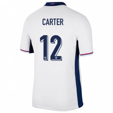 Kandiny Naisten Englanti Jess Carter #12 Valkoinen Kotipaita 24-26 Lyhythihainen Paita T-Paita