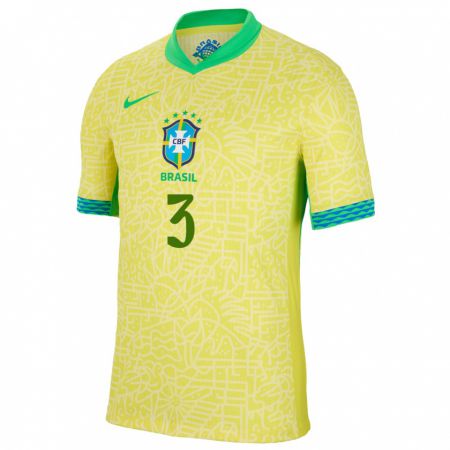 Kandiny Naisten Brasilia Thiago Silva #3 Keltainen Kotipaita 24-26 Lyhythihainen Paita T-Paita