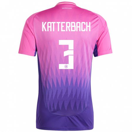 Kandiny Naisten Saksa Noah Katterbach #3 Vaaleanpunainen Violetti Vieraspaita 24-26 Lyhythihainen Paita T-Paita