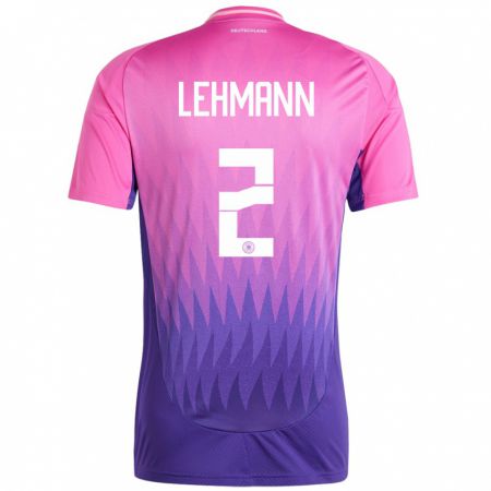 Kandiny Naisten Saksa Paul Lehmann #2 Vaaleanpunainen Violetti Vieraspaita 24-26 Lyhythihainen Paita T-Paita
