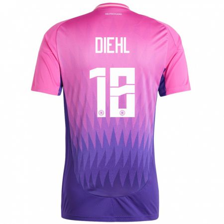 Kandiny Naisten Saksa Justin Diehl #18 Vaaleanpunainen Violetti Vieraspaita 24-26 Lyhythihainen Paita T-Paita