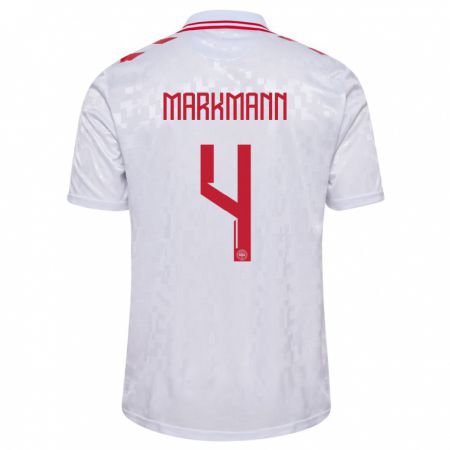 Kandiny Naisten Tanska Noah Markmann #4 Valkoinen Vieraspaita 24-26 Lyhythihainen Paita T-Paita