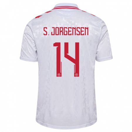 Kandiny Naisten Tanska Sebastian Jorgensen #14 Valkoinen Vieraspaita 24-26 Lyhythihainen Paita T-Paita