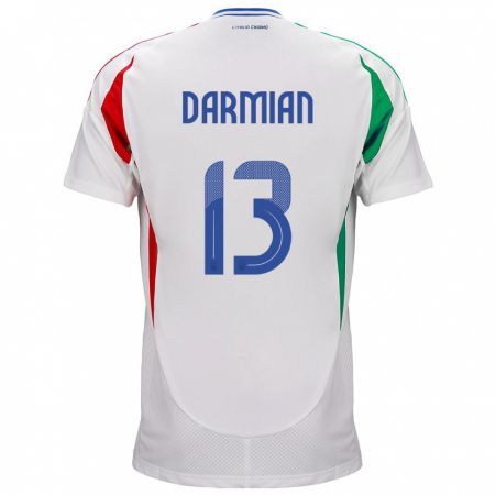 Kandiny Naisten Italia Matteo Darmian #13 Valkoinen Vieraspaita 24-26 Lyhythihainen Paita T-Paita