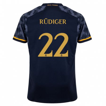 Kandiny Lapset Antonio Rüdiger #22 Tummansininen Vieraspaita 2023/24 Lyhythihainen Paita T-Paita