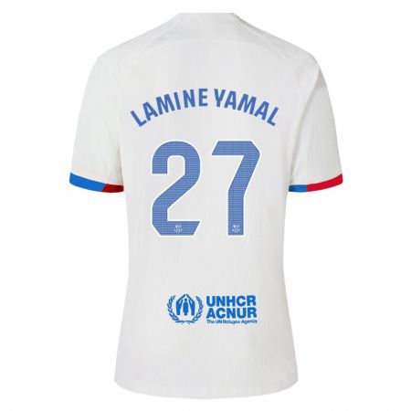 Kandiny Lapset Lamine Yamal #27 Valkoinen Vieraspaita 2023/24 Lyhythihainen Paita T-Paita