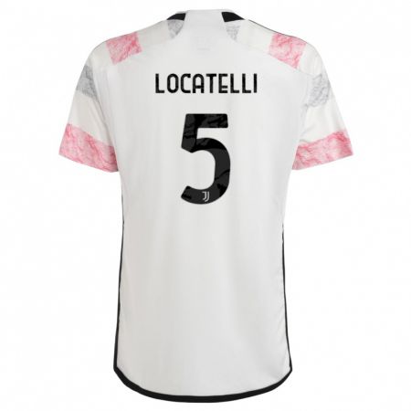 Kandiny Lapset Manuel Locatelli #5 Valkoinen Pinkki Vieraspaita 2023/24 Lyhythihainen Paita T-Paita