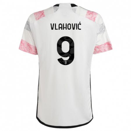 Kandiny Lapset Dusan Vlahovic #9 Valkoinen Pinkki Vieraspaita 2023/24 Lyhythihainen Paita T-Paita