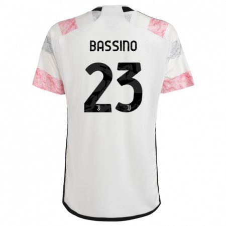 Kandiny Lapset Alessandro Bassino #23 Valkoinen Pinkki Vieraspaita 2023/24 Lyhythihainen Paita T-Paita