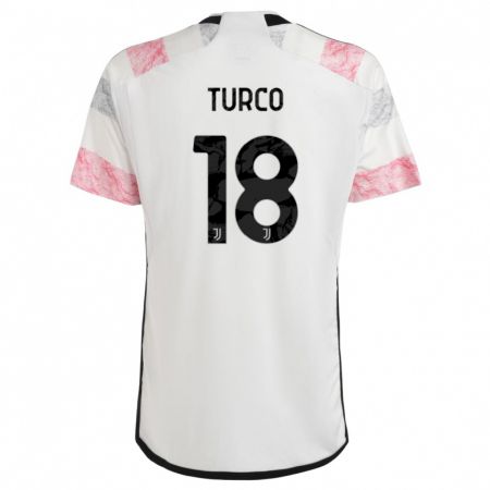 Kandiny Lapset Nicolo Turco #18 Valkoinen Pinkki Vieraspaita 2023/24 Lyhythihainen Paita T-Paita