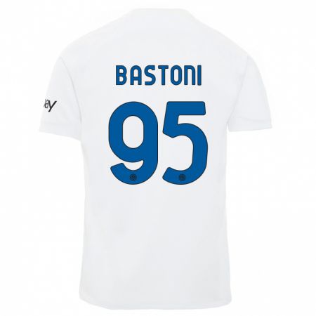 Kandiny Lapset Alessandro Bastoni #95 Valkoinen Vieraspaita 2023/24 Lyhythihainen Paita T-Paita
