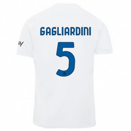 Kandiny Lapset Roberto Gagliardini #5 Valkoinen Vieraspaita 2023/24 Lyhythihainen Paita T-Paita