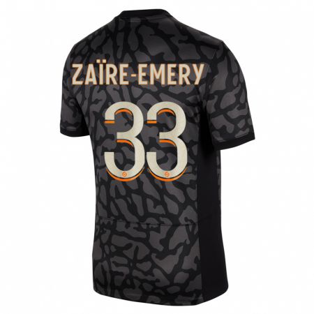 Kandiny Lapset Warren Zaïre-Emery #33 Musta Kolmas Sarja 2023/24 Lyhythihainen Paita T-Paita