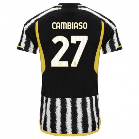 Kandiny Miesten Andrea Cambiaso #27 Musta Valkoinen Kotipaita 2023/24 Lyhythihainen Paita T-Paita