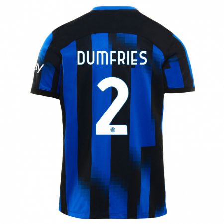 Kandiny Miesten Denzel Dumfries #2 Musta Sininen Kotipaita 2023/24 Lyhythihainen Paita T-Paita