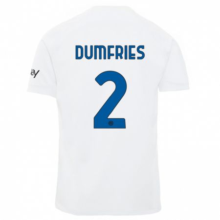 Kandiny Miesten Denzel Dumfries #2 Valkoinen Vieraspaita 2023/24 Lyhythihainen Paita T-Paita
