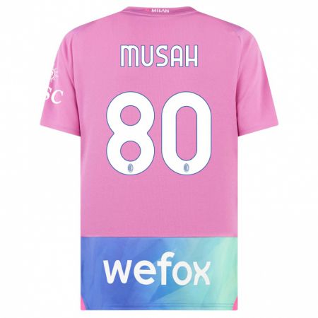 Kandiny Miesten Yunus Musah #80 Vaaleanpunainen Violetti Kolmas Sarja 2023/24 Lyhythihainen Paita T-Paita