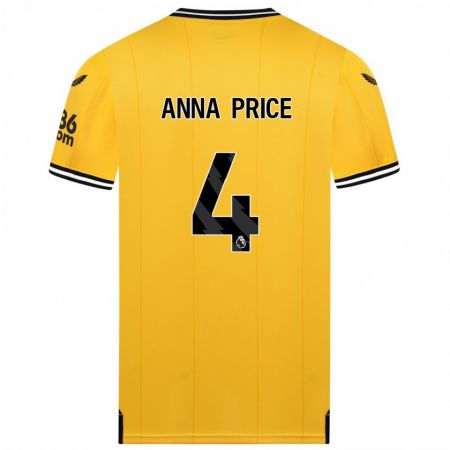Kandiny Naisten Anna Price #4 Keltainen Kotipaita 2023/24 Lyhythihainen Paita T-Paita