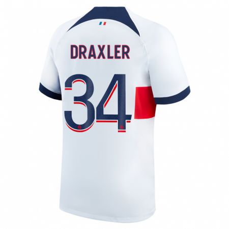 Kandiny Naisten Julian Draxler #34 Valkoinen Vieraspaita 2023/24 Lyhythihainen Paita T-Paita