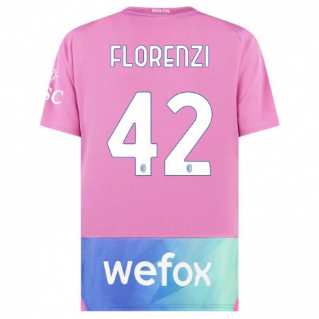 Kandiny Naisten Alessandro Florenzi #42 Vaaleanpunainen Violetti Kolmas Sarja 2023/24 Lyhythihainen Paita T-Paita