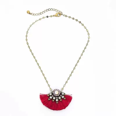 Kandiny - Red fringed pendant wind short sweater chain
