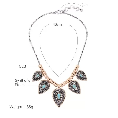 Kandiny - Leaf openwork gemstone clavicle Necklace 01366