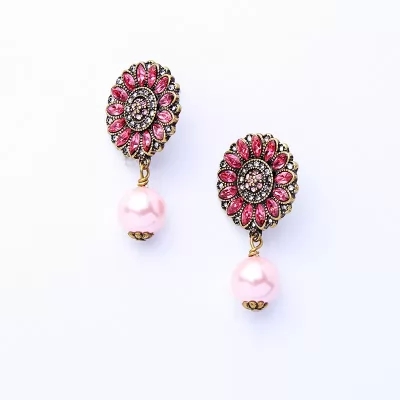 Kandiny - Fresh Crystal Flower Pearl Stud Earrings 00615