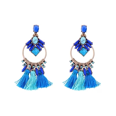 Kandiny - Personality tassel treasure blue gemstone Earrings