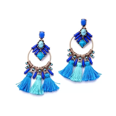 Kandiny - Personality tassel treasure blue gemstone Earrings