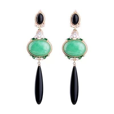 Kandiny - Emerald green gemstone pendant Earrings 00740