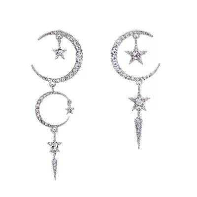 Kandiny - Symmetrical Star Moon Diamond Stud Earrings 00799