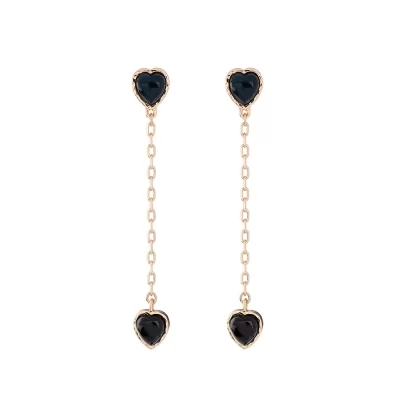 Kandiny - Alloy Textured Black Gem Heart Pendant Stud Earrings 00845