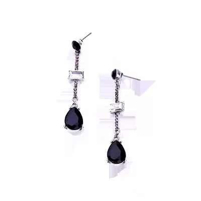 Kandiny - Textured black gemstone pendant Earrings 00847