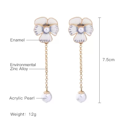 Kandiny - Drop glaze flower pearl pendant Earrings 00884