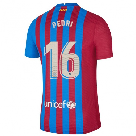 Lapset Jalkapallo Pedri #16 Kastanjanruskea Sininen Kotipaita 2021/22 Lyhythihainen Paita T-paita